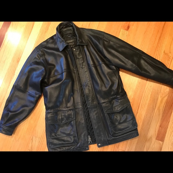 Men Claiborne Lambskin Leather Black Jacket Coat M